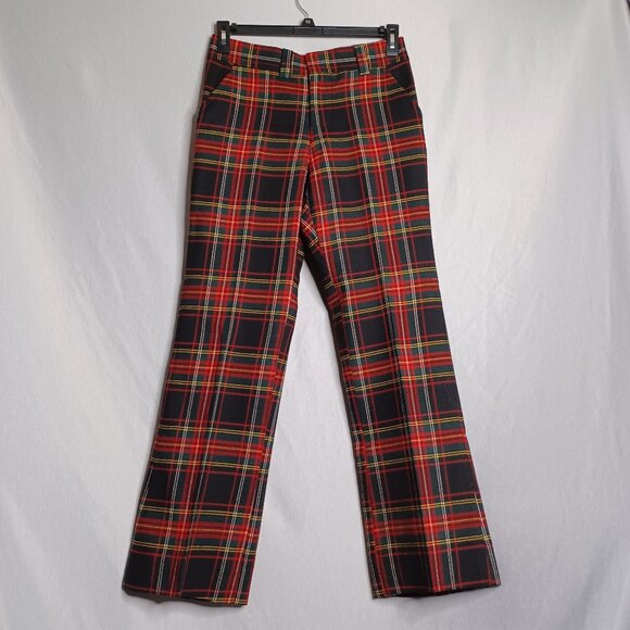 Vintage MUSE'S Pants Men's 30x30 Wool Tartan Plaid Straight Leg 80's Y2K Goth - Picture 1 of 10